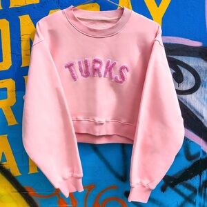 OKAICOS Pink Turks Embroidered Crop Sweatshirt